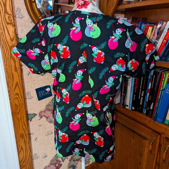Christmas sloth on ornaments print scrub top - Picture 2 of 3